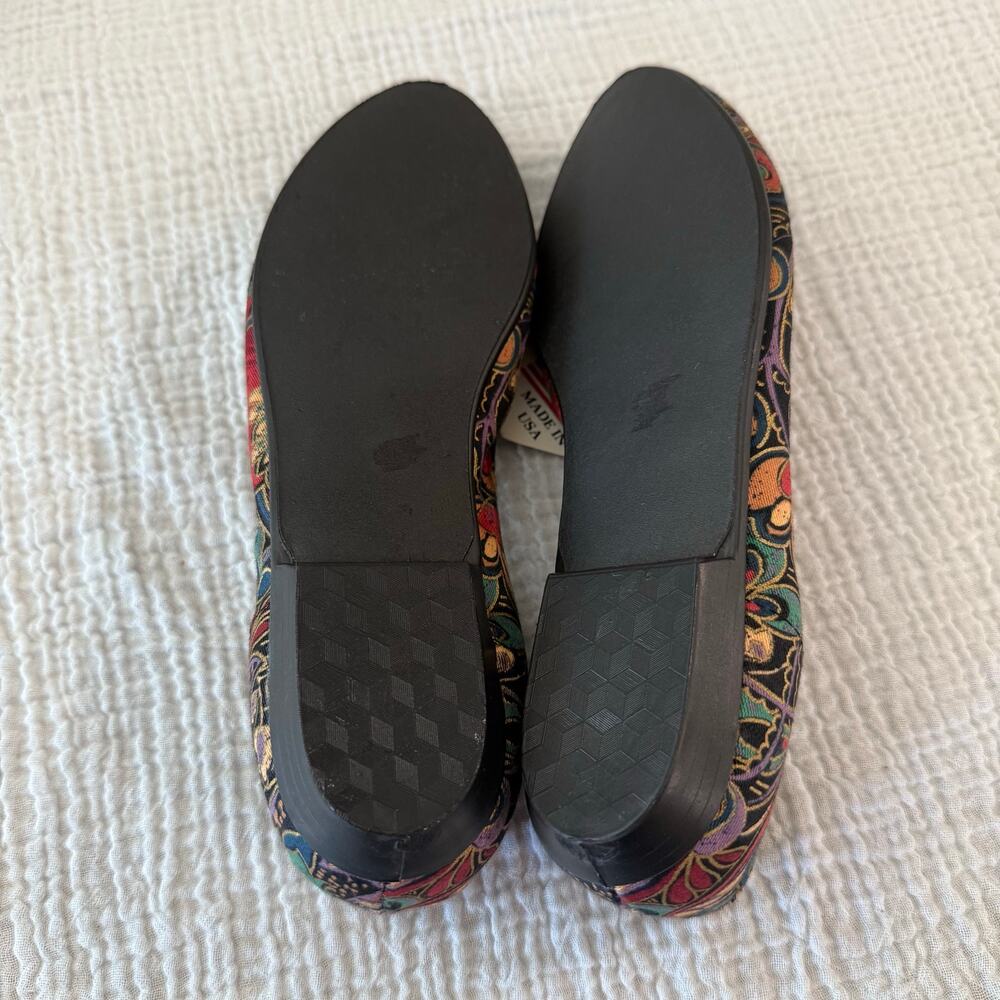 Vintage 80s 90s Ballet Flats Size 7 Canvas Fabric Paisley Jewel Gold New - Picture 10 of 10